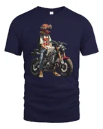 Modern Rider Girl Red Helmet Motorcycle Graphic Tshirt - navy t-shirt on white background