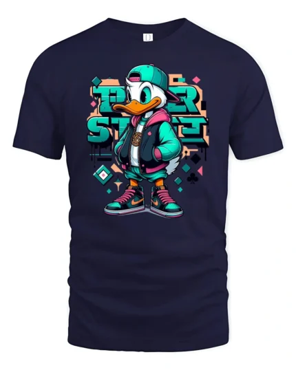 Urban Street Style Duck Hip Hop Graffiti Graphic Tshirt - navy t-shirt on white background