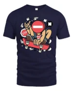 Rebel Skater Stop Sign Head Street Art Graphic Tshirt - navy t-shirt on white background