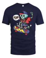 Radical Skateboarding Skeleton Blue Bones Graphic Tshirt - navy t-shirt on white background