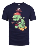 Lucky Pirate Swamp Monster Gambling Treasure Graphic Tee - navy t-shirt on white background