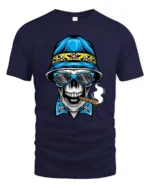 Chilling Tropical Skull Bucket Hat Beach Graphic Tshirt - navy t-shirt on white background