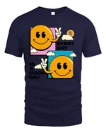 Cheerful Smiley Face Peace Sign Every Day Good Day Tshirt - navy t-shirt on white background