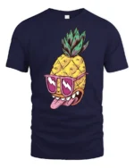Zesty Pineapple Rockstar Pink Sunglasses Graphic Tshirt - navy t-shirt on white background