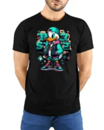 Urban Street Style Duck Hip Hop Graffiti Graphic Tshirt - model wearing black tee with hands behind back