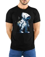 Lil Hypebeast Space Cadet Blue Eye Astronaut Graphic Tee - model wearing black tee with hands behind back