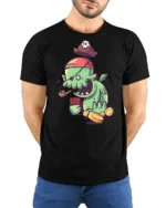 Lucky Pirate Swamp Monster Gambling Treasure Graphic Tee - model wearing black tee with hands behind back