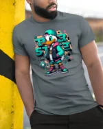 Urban Street Style Duck Hip Hop Graffiti Graphic Tshirt - model wearing grey tee, leaning on column