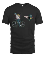 Speedy Bicycle Runner Game Over Parachute Graphic Tee - black t-shirt on white background