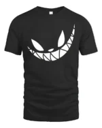 Grinning Cheshire Monster Toothy Smile Graphic Tshirt - black t-shirt on white background