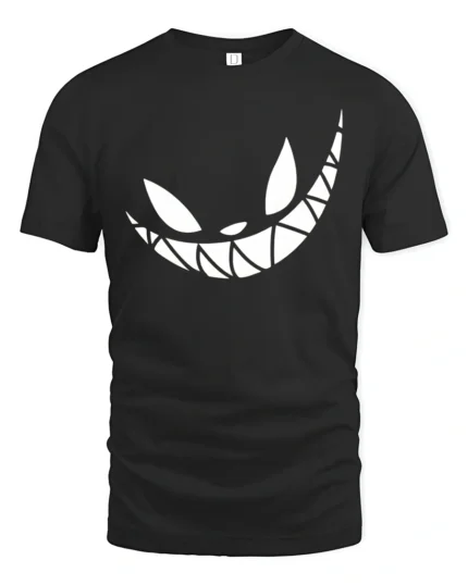 Grinning Cheshire Monster Toothy Smile Graphic Tshirt - black t-shirt on white background
