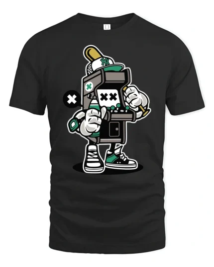 Retro Arcade Machine Street Artist Graffiti Graphic Tee - black t-shirt on white background
