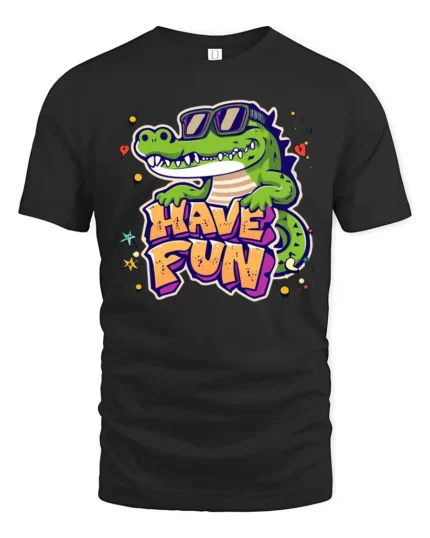 Laid back Croc Sunglasses Have Fun Graffiti Graphic Tshirt - black t-shirt on white background
