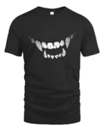 Wicked Vampire Fangs Distressed Monster Smile Graphic Tee - black t-shirt on white background
