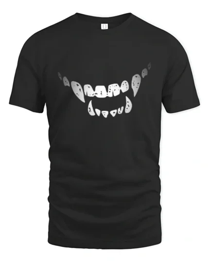 Wicked Vampire Fangs Distressed Monster Smile Graphic Tee - black t-shirt on white background