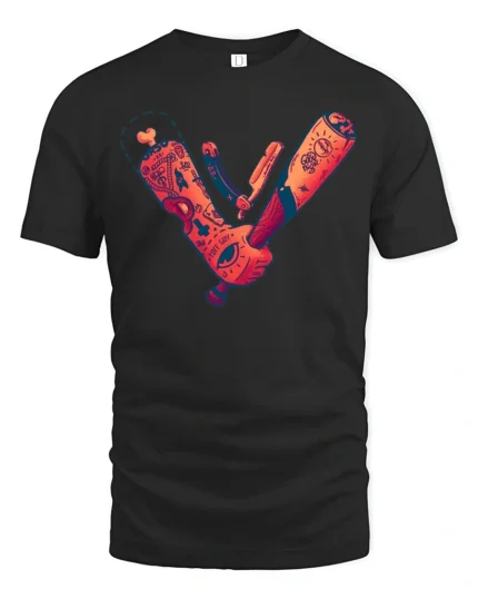 Gritty Urban Ink Badass Tattoos Bat Straight Razor Tshirt - black t-shirt on white background