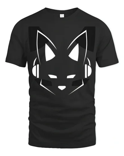 Virtual Fox DJ Minimalist Music Producer Graphic Tshirt - black t-shirt on white background