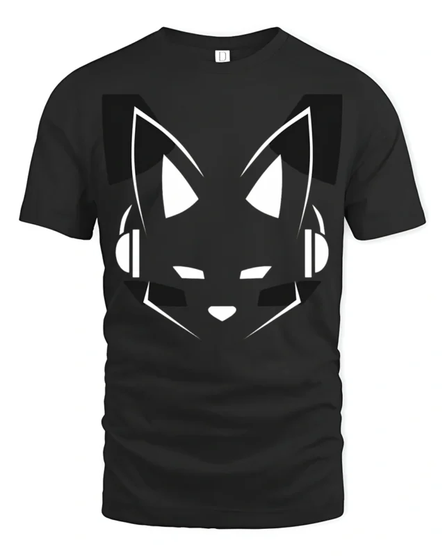 Virtual Fox DJ Minimalist Music Producer Graphic Tshirt - black t-shirt on white background