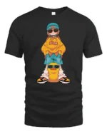Cool Duck Girl Yellow Sweatshirt Rubber Duck Graphic Tshirt - black t-shirt on white background