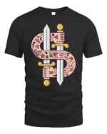 Tattooed Arms Dollar Sign Swords Die Rich Graphic Tshirt - black t-shirt on white background