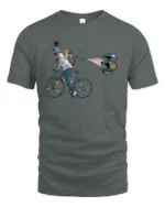 Speedy Bicycle Runner Game Over Parachute Graphic Tee - gray t-shirt on white background