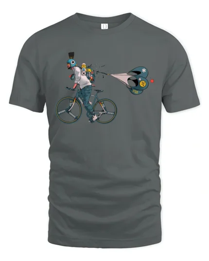 Speedy Bicycle Runner Game Over Parachute Graphic Tee - gray t-shirt on white background