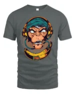 Groovy DJ Monkey Banana Headphones Retro Graphic Tshirt - gray t-shirt on white background