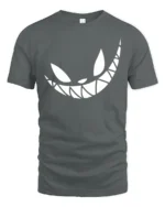 Grinning Cheshire Monster Toothy Smile Graphic Tshirt - gray t-shirt on white background