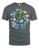 Deep Sea DJ Diver Brass Helmet Turntables Graphic Tshirt - gray t-shirt on white background