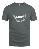 Wicked Vampire Fangs Distressed Monster Smile Graphic Tee - gray t-shirt on white background