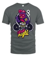 Nocturnal Party Owl Boombox Retro Music Graphic Tshirt - gray t-shirt on white background