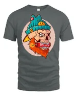 Explosive Bearded Skull RUN Dynamite Teal Beanie Graphic Tshirt - gray t-shirt on white background