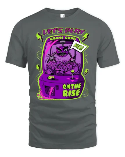 Evil Arcade Crane Game Monster Claw Machine Graphic Tee - gray t-shirt on white background