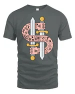 Tattooed Arms Dollar Sign Swords Die Rich Graphic Tshirt - gray t-shirt on white background