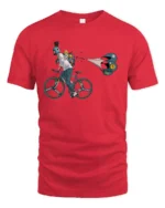 Speedy Bicycle Runner Game Over Parachute Graphic Tee - red t-shirt on white background