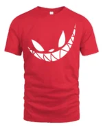 Grinning Cheshire Monster Toothy Smile Graphic Tshirt - red t-shirt on white background