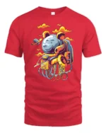 Galactic Grizzly Astronaut Space Walker Graphic Tshirt - red t-shirt on white background