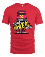 Funky Retro Arcade Machine Game Over Man Graphic Tshirt - red t-shirt on white background