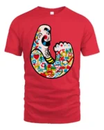 Muscular Tattooed Strongman Icon Collage Urban Graphic Tee - red t-shirt on white background