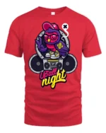 Nocturnal Party Owl Boombox Retro Music Graphic Tshirt - red t-shirt on white background