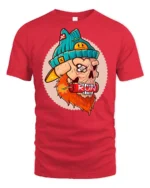 Explosive Bearded Skull RUN Dynamite Teal Beanie Graphic Tshirt - red t-shirt on white background