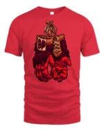 Primal Power Gorilla Boxing Gloves Retro Graphic Tshirt - red t-shirt on white background