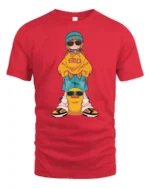 Cool Duck Girl Yellow Sweatshirt Rubber Duck Graphic Tshirt - red t-shirt on white background