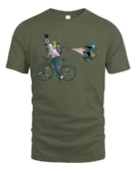 Speedy Bicycle Runner Game Over Parachute Graphic Tee - military green t-shirt on white background