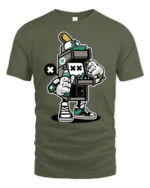 Retro Arcade Machine Street Artist Graffiti Graphic Tee - military green t-shirt on white background