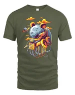 Galactic Grizzly Astronaut Space Walker Graphic Tshirt - military green t-shirt on white background