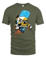 Asphalt Skater Skull Biting Skateboard Truck Graphic Tshirt - military green t-shirt on white background