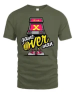 Funky Retro Arcade Machine Game Over Man Graphic Tshirt - military green t-shirt on white background