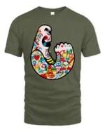 Muscular Tattooed Strongman Icon Collage Urban Graphic Tee - military green t-shirt on white background