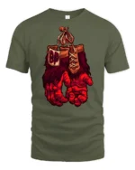 Primal Power Gorilla Boxing Gloves Retro Graphic Tshirt - military green t-shirt on white background